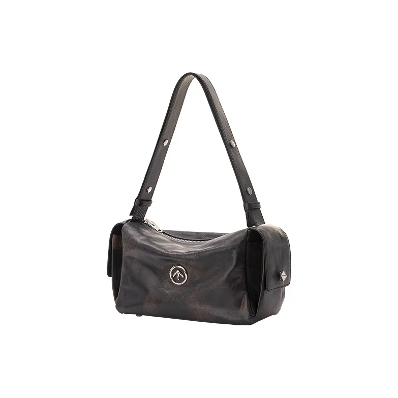 GROTTO Cow Leather Shoulder Bag Regular Women's Burnt Wood Brown/Charcoal Black-6