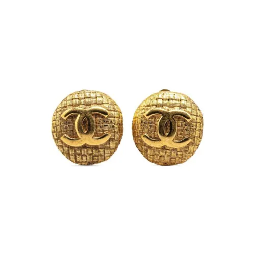 CHANEL 1980 1990 Plated Cc Round Clip On Earrings Costume Earrings