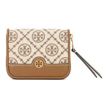 TORY BURCH T Monogram Cotton With Calfskin Wallet Women's Camel Brown