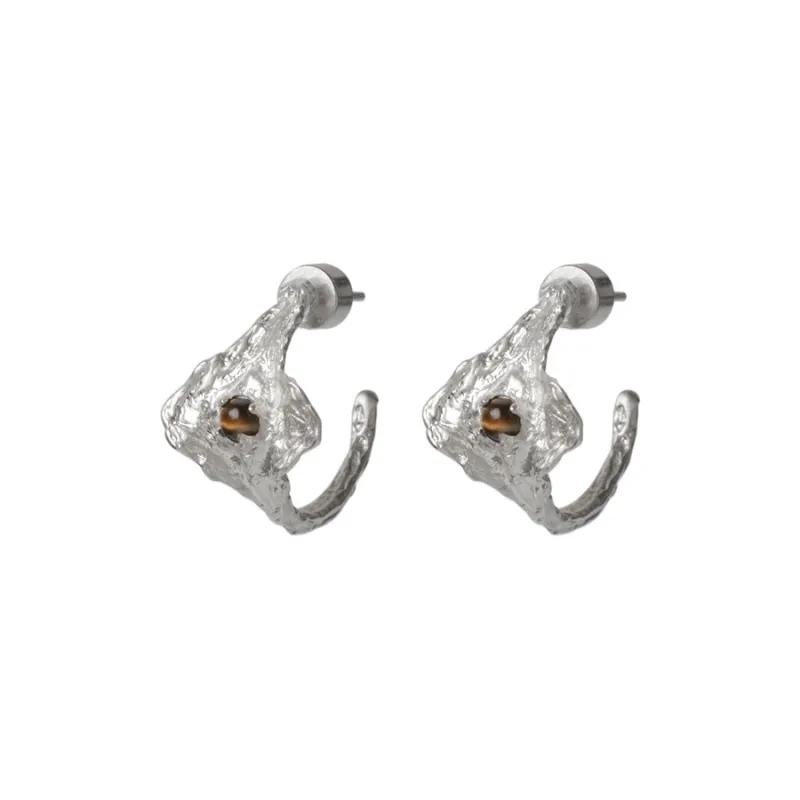 M.Wong #Good Luck 925 Sterling Silver Inlay Gemstone Fortune And Wealth Attraction Starry Eye Earrings Unisex-6