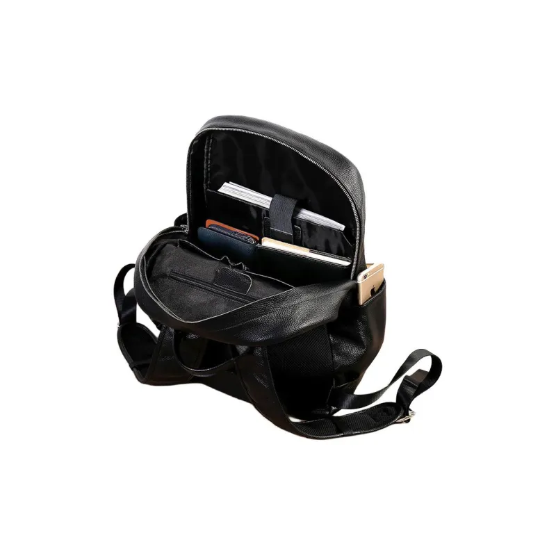 LARTIGENT Top Grain Cow Leather Backpack Regular Men's Black-3