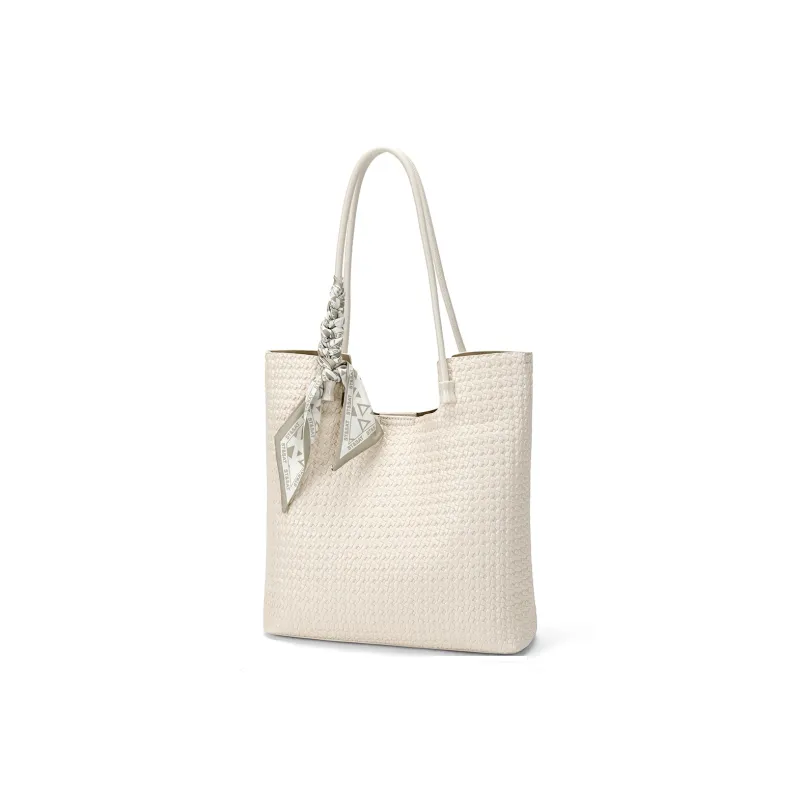 ST&SAT Synthetic Leather Handbag, Shoulder Bag Large Size Women's White/Khaki-7