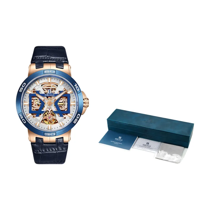 OBLVLO Automatic Mechanical Movement Watch Men's Watches Red Watch Dial-5