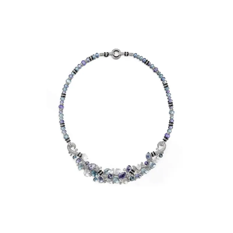 CARTIER White Gold Sapphire Tanzanite Moonstone Onyx Diamond Necklaces Women's Blue-1