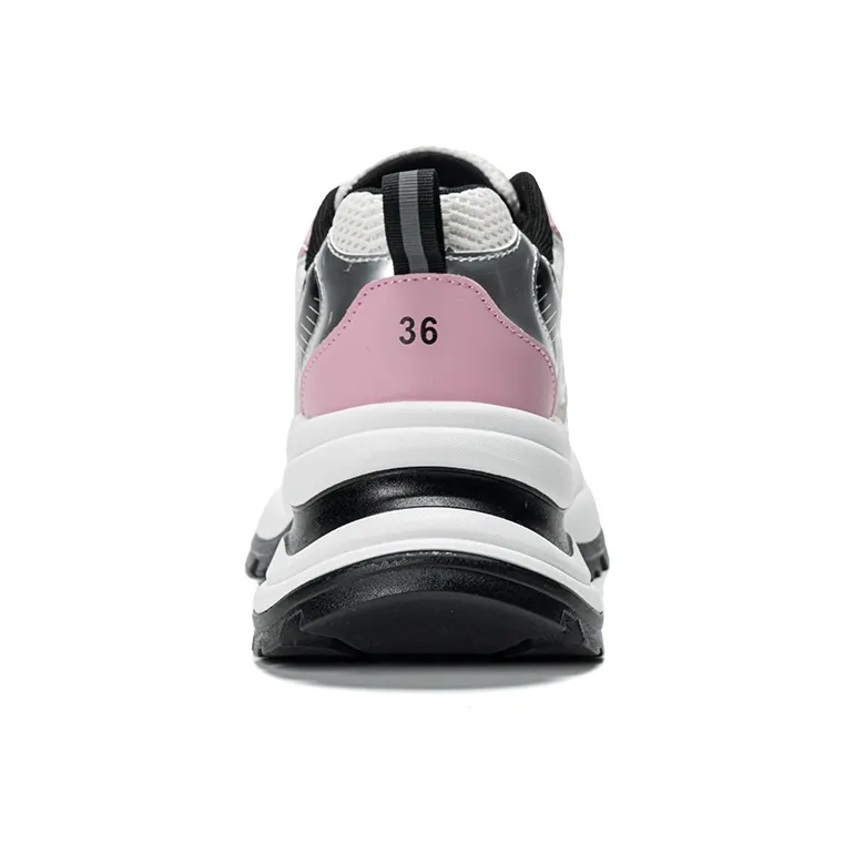 EXULL Q Height Increasing, Lightweight, Breathable, Slip Resistant Low Top Chunky Sneakers Women's Pink Silver-3