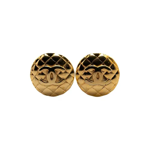 CHANEL 1980 1990 Plated Cc Quilted Clip On Costume Earrings