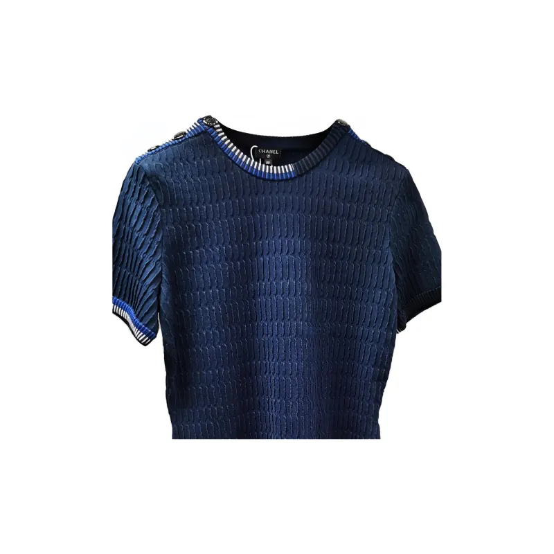 CHANEL Short Sleeved Dresses Women's Blue-4