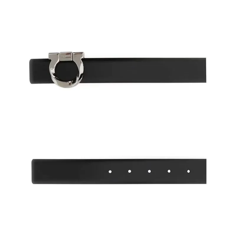 FERRAGAMO Leather Leather Belts Men's Black Width  3CM-4
