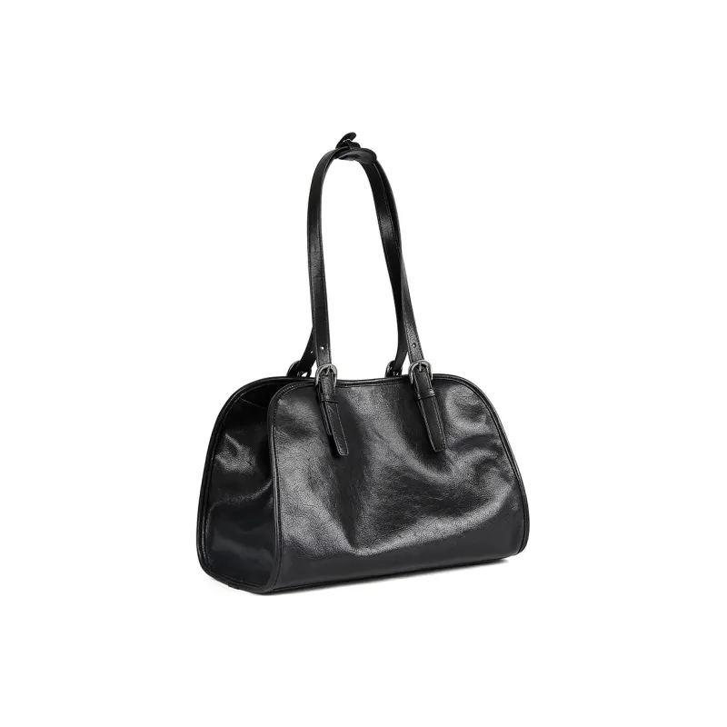 YOCAMU Vegetable Tanned Cow Leather Shoulder Bag Regular Women's Coffee/Black-7
