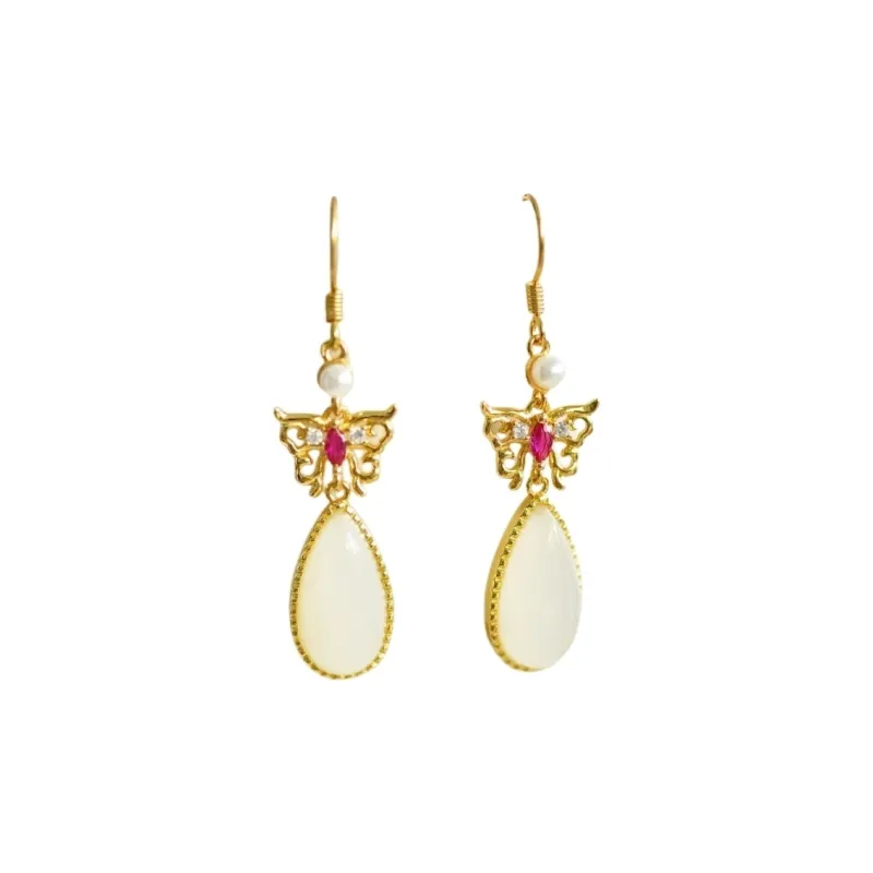 Gifts Hetian Jade Earrings Pale Greenish White Jade Unisex-0