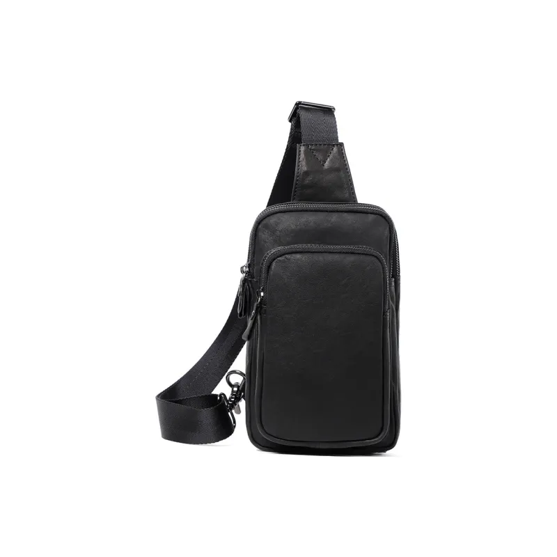LARTIGENT Cow Leather Small Backpack Crossbody Bag Shoulder Bag Sling Bag Regular Men's Black-1