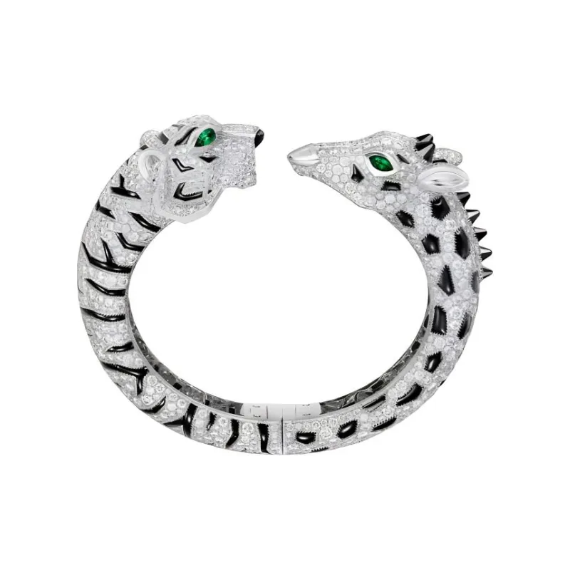 CARTIER White Gold Diamond Emerald Onyx Bangles Unisex Silver-1