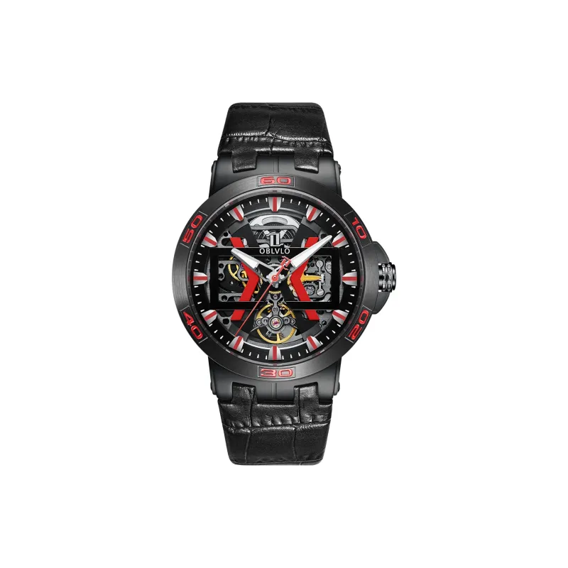 OBLVLO Automatic Mechanical Movement Watch Men's Watches Red Watch Dial-0