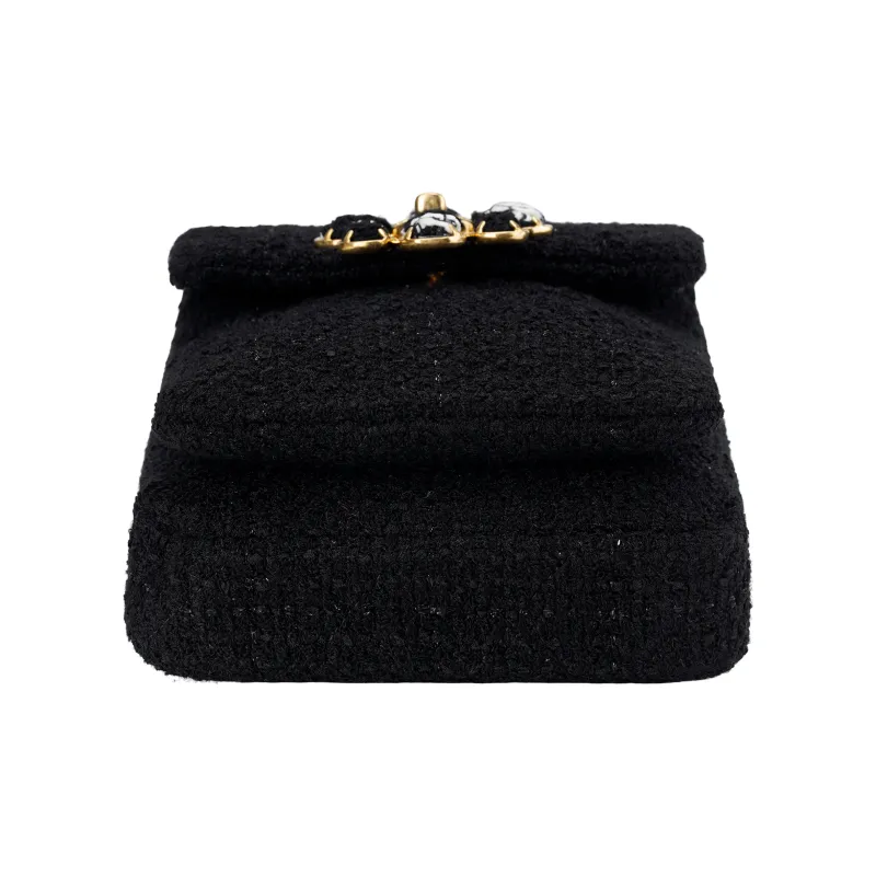 CHANEL Wool Twill Soft Woolen With Gold Metal Flap Bag, Shoulder Bag, Crossbody Bag Women's Black-3