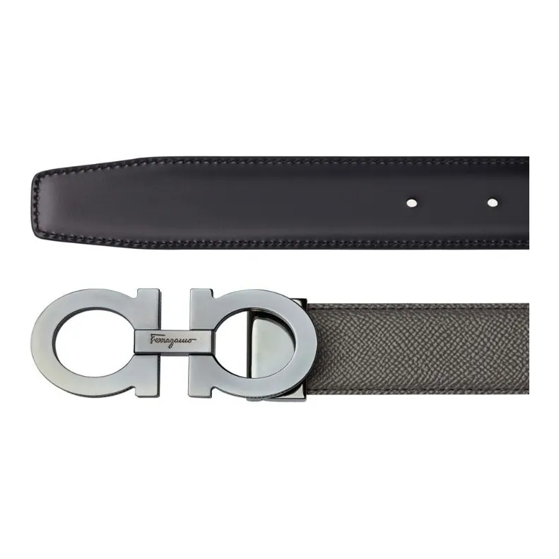 FERRAGAMO Leather Belts Men's Gray Width 3.5cm-2