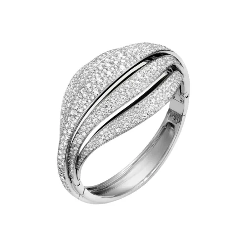 CARTIER 18K White Gold Black Lacquer Diamond Bangles Unisex Silver