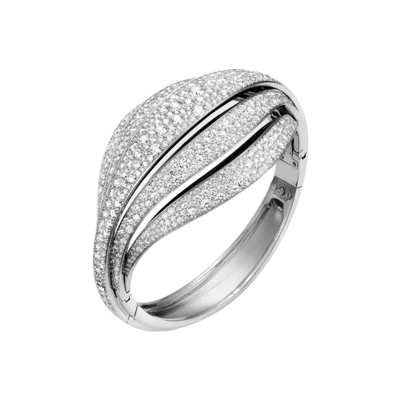 CARTIER 18K White Gold Black Lacquer Diamond Bangles Unisex Silver-0