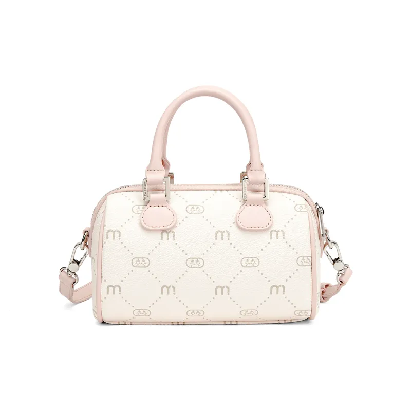 FAIRWHALE Trendy Vintage Commute Synthetic Leather Boston Bag Shoulder Bag Handbag Regular Women's Cherry Blossom Pink-2