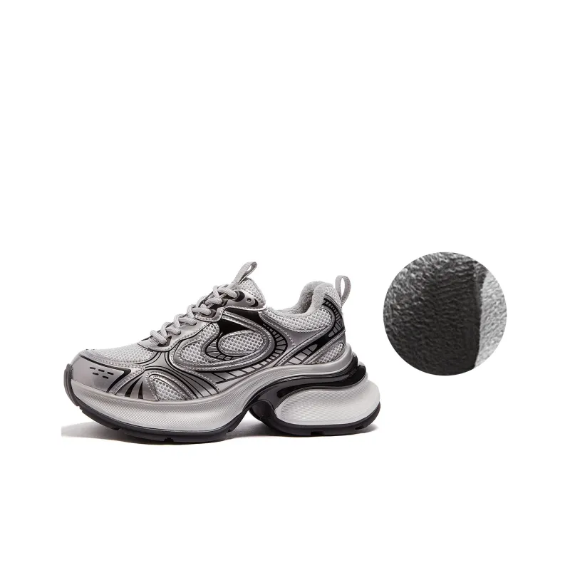 CAMEL Chunky Sneakers Women's Low Top Gray Silver/Beige Gray/Gun Black-1