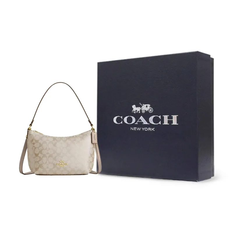 COACH Coated Canvas Portable Crossbody Bag, Shoulder Bag Trumpets Women's Champagne Gold-6