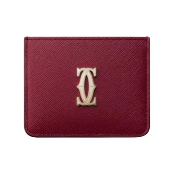CARTIER Textured Calfskin Card Holder Women's Cherry Red