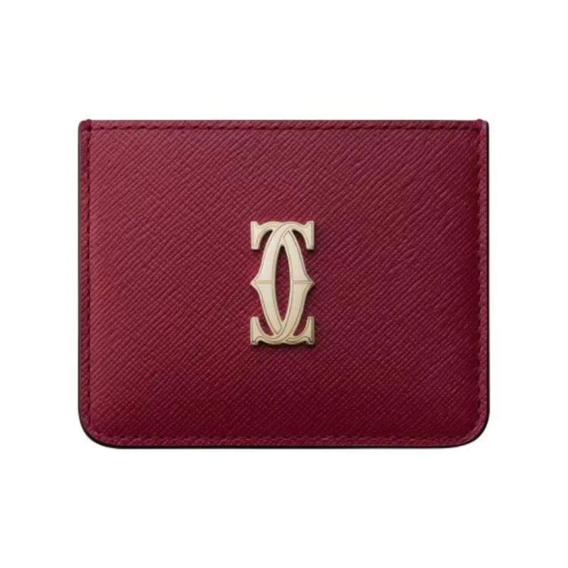 CARTIER Textured Calfskin Card Holder Women's Cherry Red-0