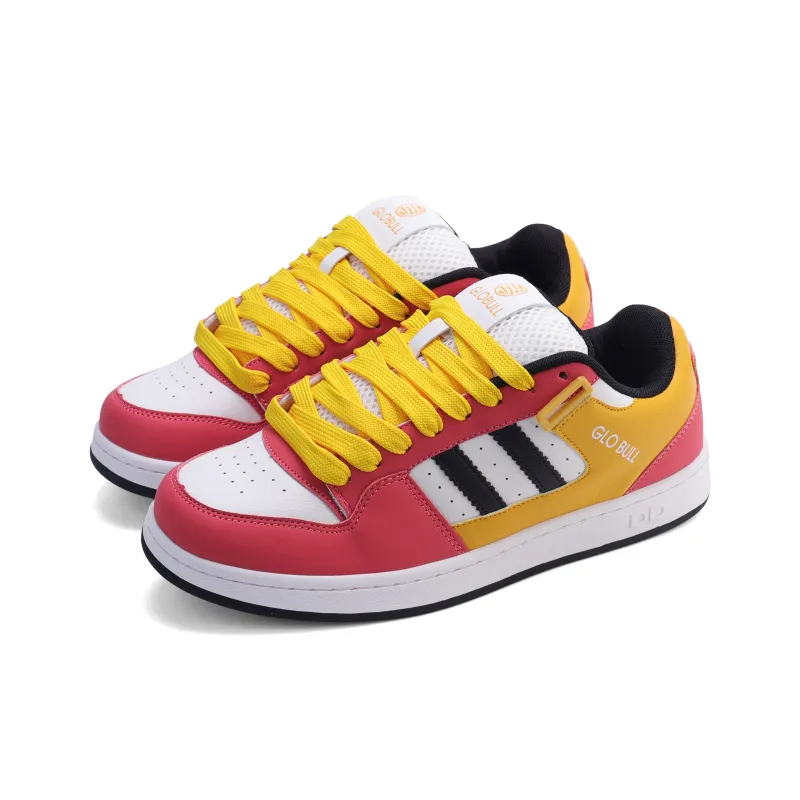 GLO BULL Skateboard Shoes Unisex Low Top White Pink Yellow-2
