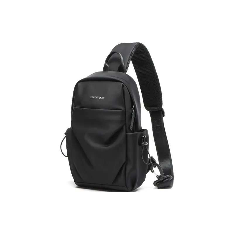 SEPTWOLVES Fabric Sling Bag Medium Size Men's Black-1