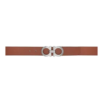 FERRAGAMO Calfskin Leather Belts Men's Brown/Black Width: 3.8CM
