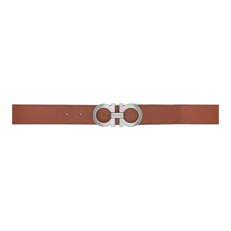 FERRAGAMO Calfskin Leather Belts Men's Brown/Black Width: 3.8CM-0