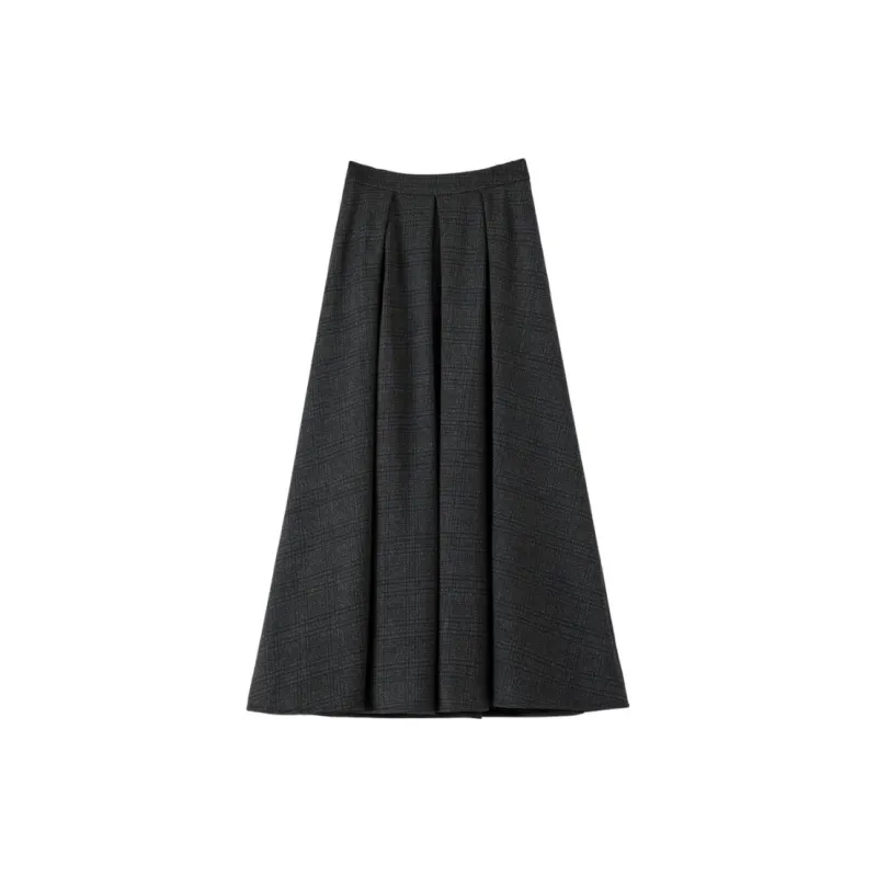 Late White Casual Long Skirt Women's Dark Gray-3