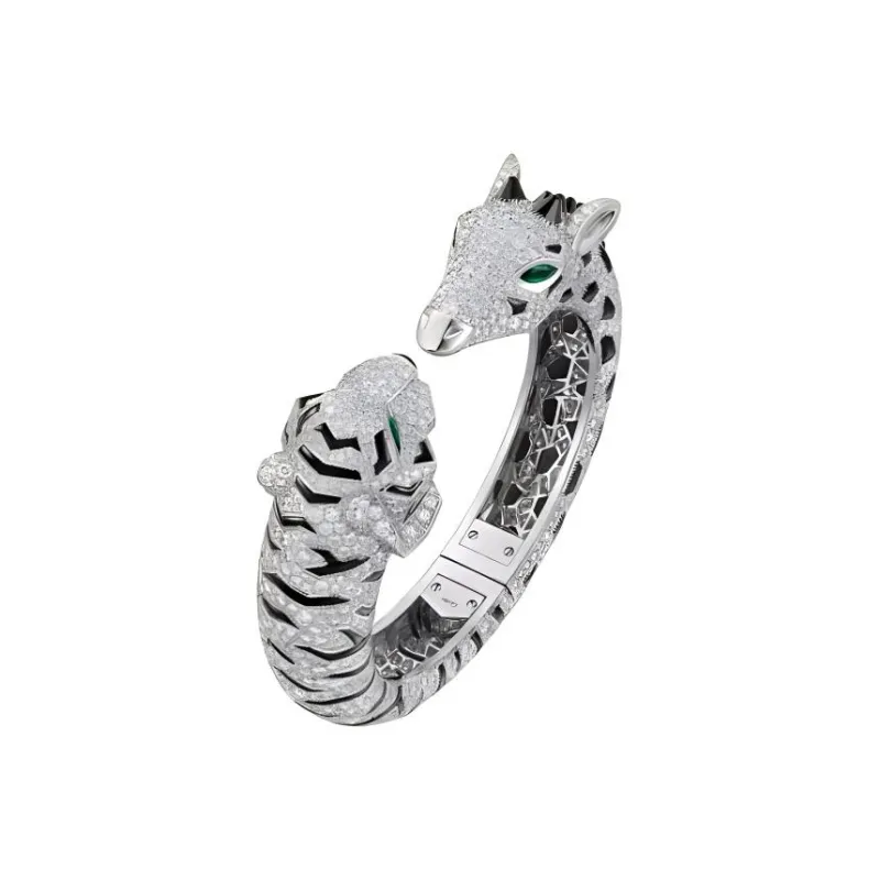 CARTIER White Gold Diamond Emerald Onyx Bangles Unisex Silver-0