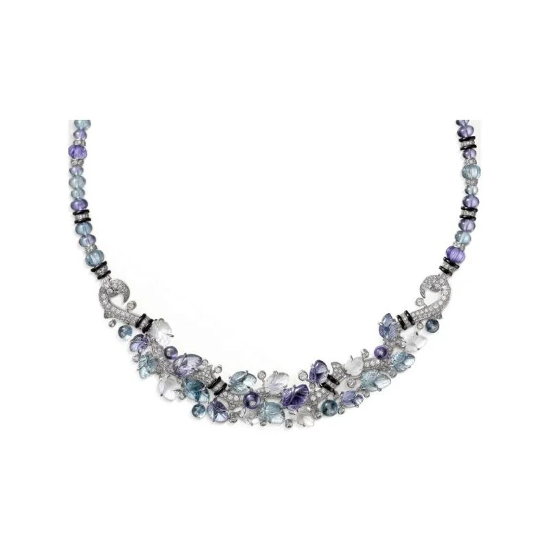CARTIER White Gold Sapphire Tanzanite Moonstone Onyx Diamond Necklaces Women's Blue-0