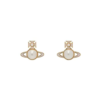 Vivienne Westwood Enamel, Artificial Pearl, Brass Stud Earrings Men's Gold