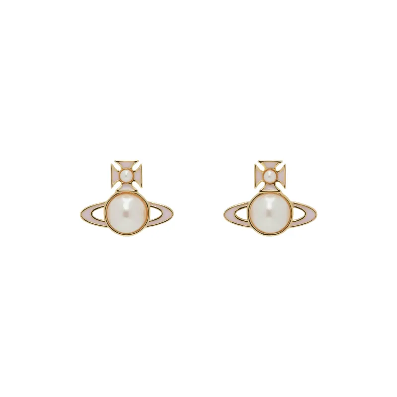 Vivienne Westwood Enamel, Artificial Pearl, Brass Stud Earrings Men's Gold-0
