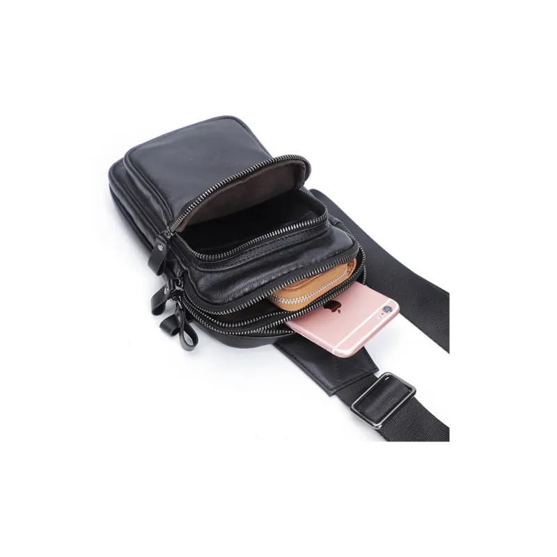 LARTIGENT Cow Leather Small Backpack Crossbody Bag Shoulder Bag Sling Bag Regular Men's Black-5