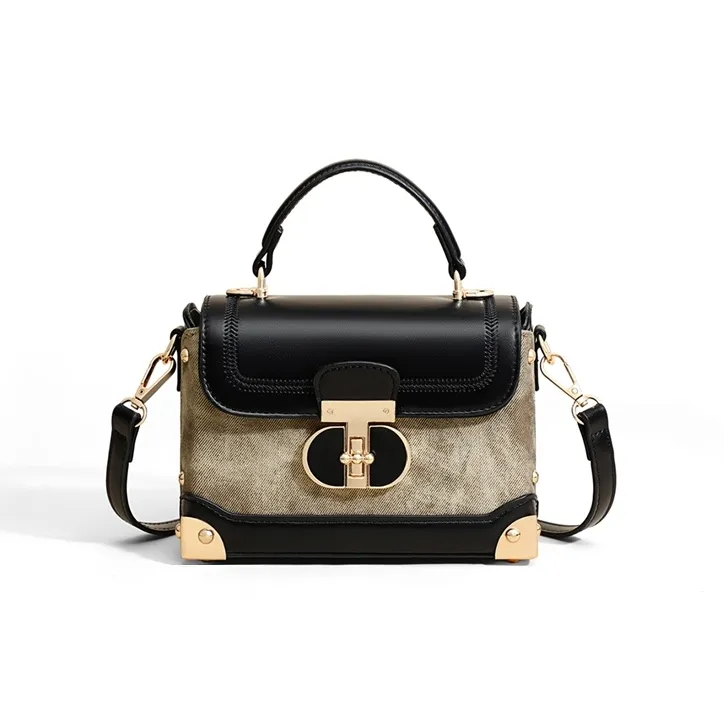 VINEY Synthetic Leather Handbag, Shoulder Bag, Crossbody Bag Regular Women's Khaki & Black-2