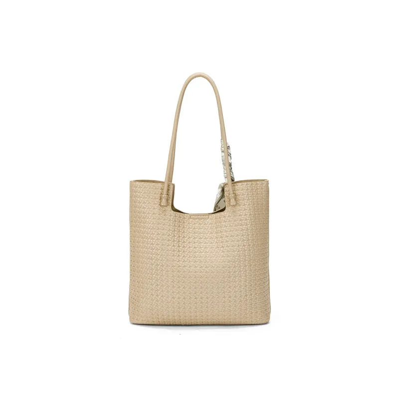 ST&SAT Synthetic Leather Handbag, Shoulder Bag Large Size Women's White/Khaki-3