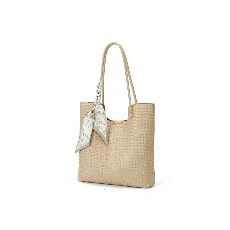 ST&SAT Synthetic Leather Handbag, Shoulder Bag Large Size Women's White/Khaki-2