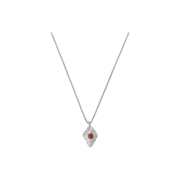 M.Wong 925 Silver Set With Precious Stones Square Diamond Pendant Necklace Unisex