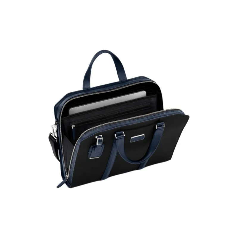 TUMI Leather Portable Laptop Bag Unisex Black & Navy-2