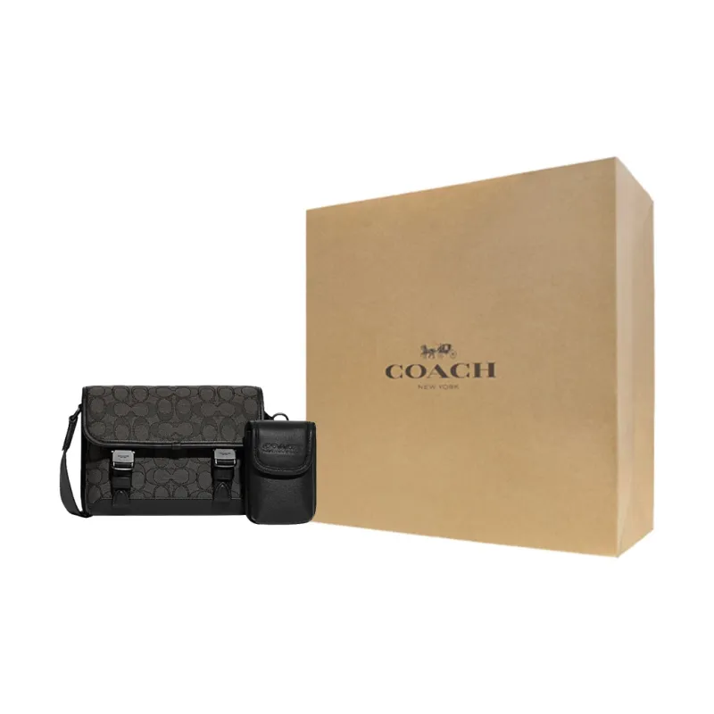 COACH League Monogram Canvas With Genuine Leather Shoulder Bag Crossbody Bag Small Size Men's Black-6