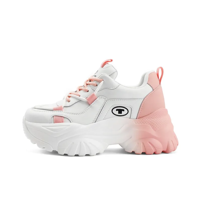 TOM TAILOR Sweet Pink Holographic Thick Heel Trendy Running Shoes Slip Resistant Low Top Casual Shoes Women's-6