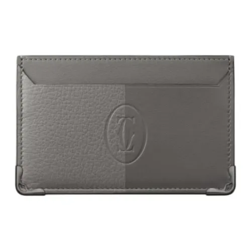 CARTIER Must De Cartier Calfskin Card Clip Card Holder Women's Gray