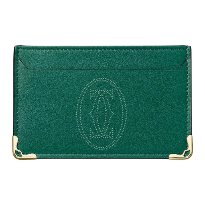 CARTIER Must De Cartier Cow Leather Card Holder Women's Leaf Green-0