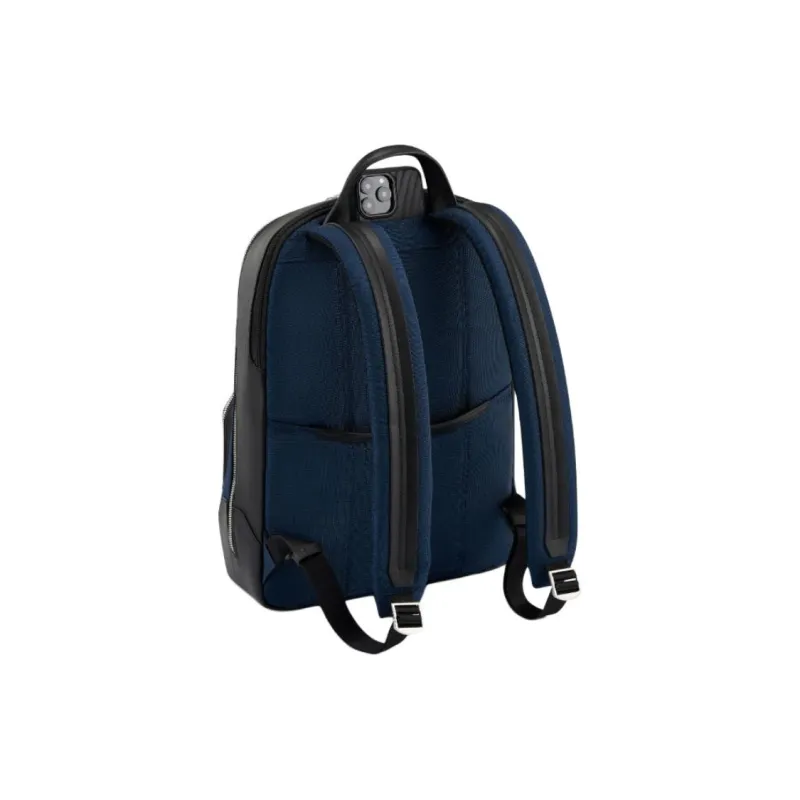 TUMI Leather Backpack Unisex Marine Blue & Black-3