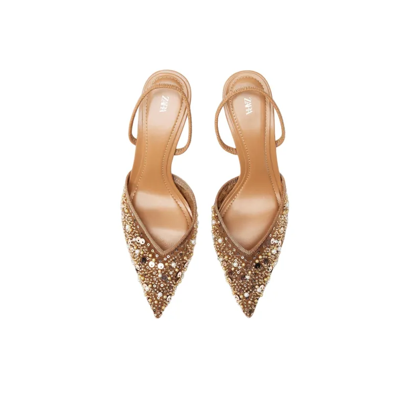 ZARA Slim Heel High Heels 8cm Women's Light Beige-4