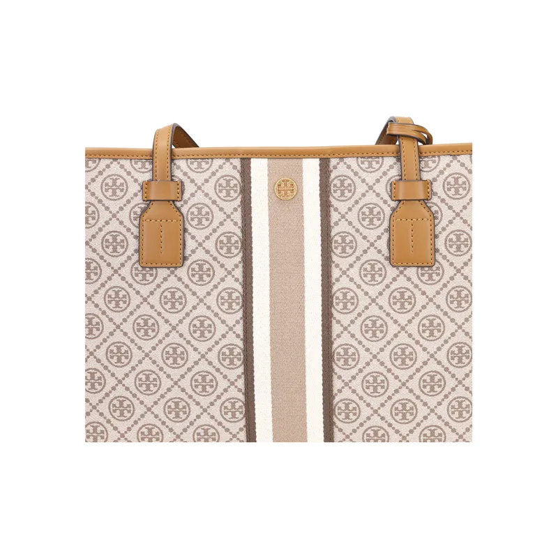 TORY BURCH TB T Monogram Coated Canvas Tote Bag Shopping Bag One Shoulder Handbag Small Size Women's Brown-4