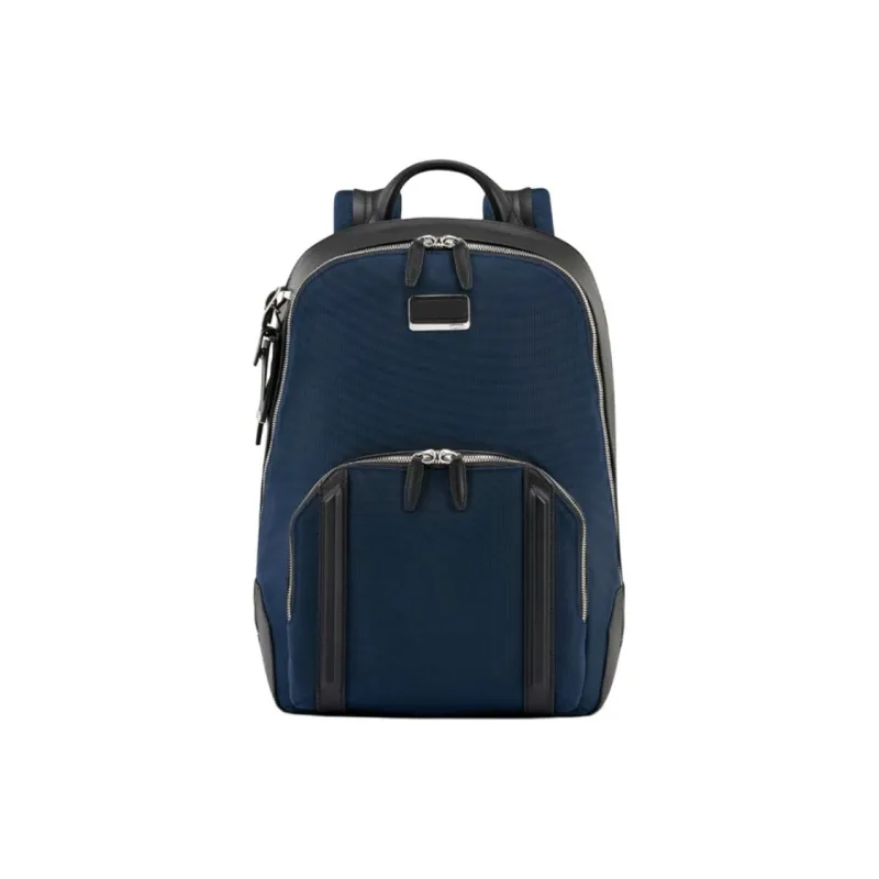 TUMI Leather Backpack Unisex Marine Blue & Black-0