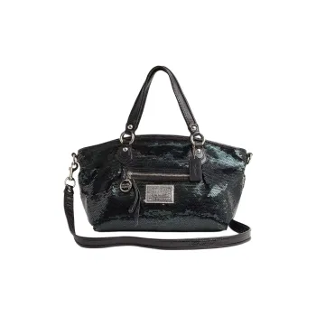 COACH SATCHEL Patent Leather One Shoulder Handbags Large Size Women's Silver & Black